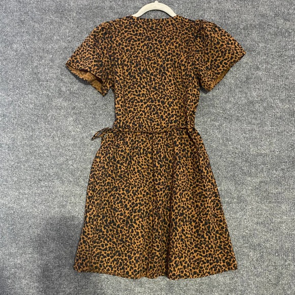 Madewell Wrap Dress XXS Leopard Print Brown Flutter Short Sleeve Mini - Picture 3 of 13